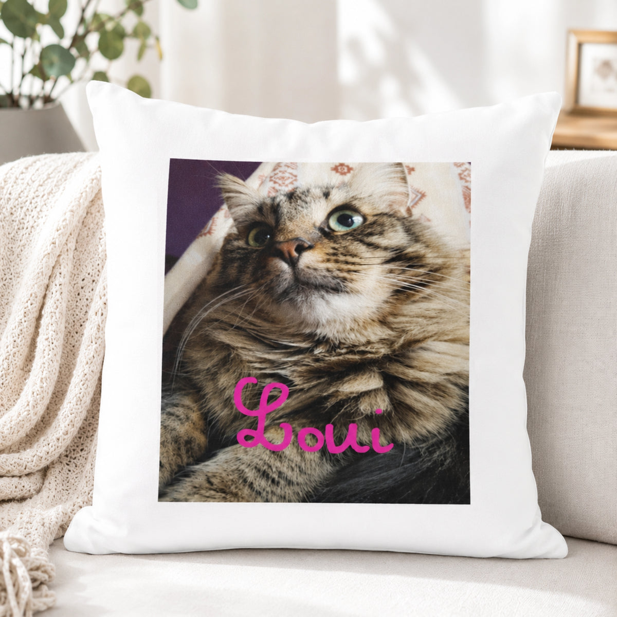 Personalisiertes Fotokissen 40 × 40 cm – Weiß oder Natur